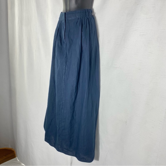 Massimo Dutti New Skirt Womens Sz M Navy Blue Linen Side Slits - Picture 5 of 12